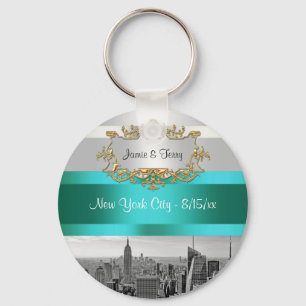 Llavero Suite de Invitación NYC Skyline BW 05 Blanco Teal