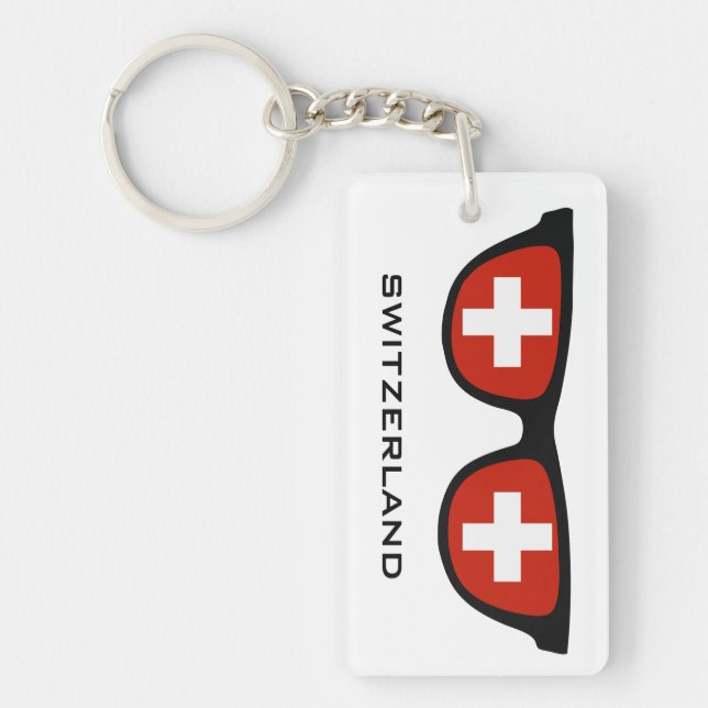 Llavero Suiza sombras personalizado de texto y cadena de c (Frente)