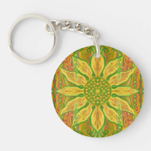 Llavero Sun Flor bohemio arte floral amarillo naranja verd