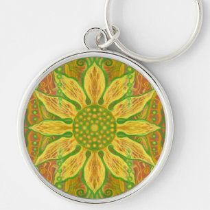 Llavero Sun Flor bohemio arte floral amarillo naranja verd