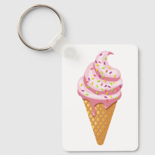 Llavero Sundae de fresa en cono de gofre con llave superio