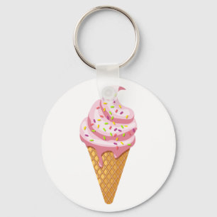Llavero Sundae de fresa en cono de gofre con tope