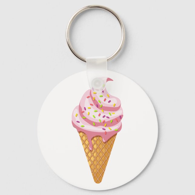 Llavero Sundae de fresa en cono de gofre con tope (Anverso)