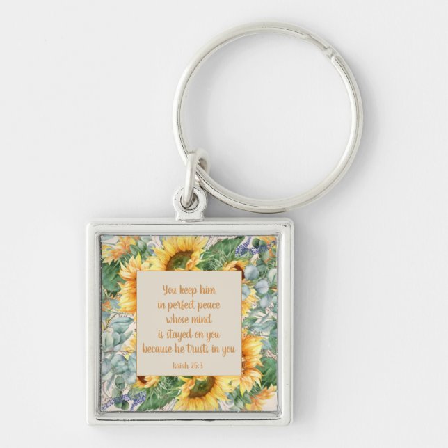 Llavero Sunflower Leaves Bible Verse Keep Perfect Peace    (Frente)