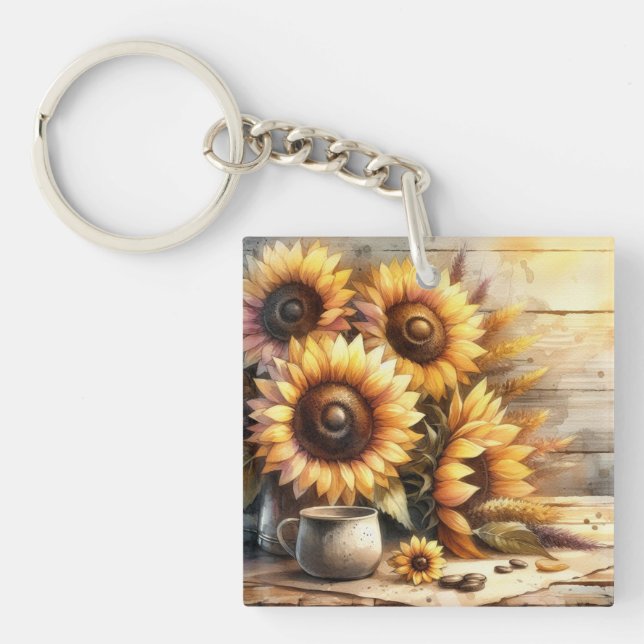 Llavero Sunflowers Watercolor Painting (Frente)