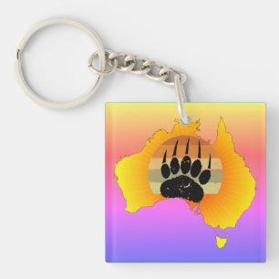 Llavero Sunny Australia Map Bear Bear con Retro Sunset