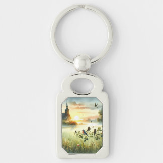 Llavero Sunrise Church with Birds in Misty Meadow No Verse