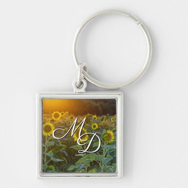 Llavero Sunset At Sunflower Field Monograma Keychain Squar (Frente)