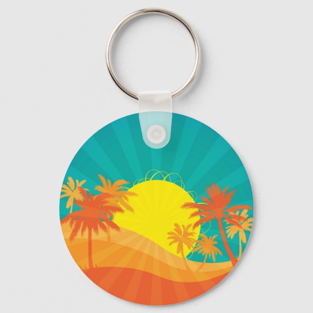 Llavero Sunset Beach diseño de surf tropical retro (Anverso)