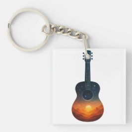 Llavero Sunset de guitarra cósmica - Arte de música surrea