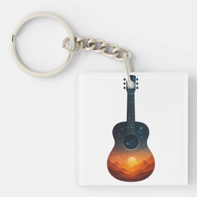 Llavero Sunset de guitarra cósmica - Arte de música surrea (Frente)