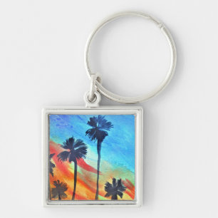 Llavero Sunset Palm Tree beach surf art