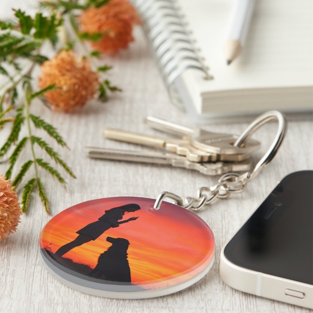 Llavero Sunset Silhouette Dog & Owner Keychain (Frente Derecha)