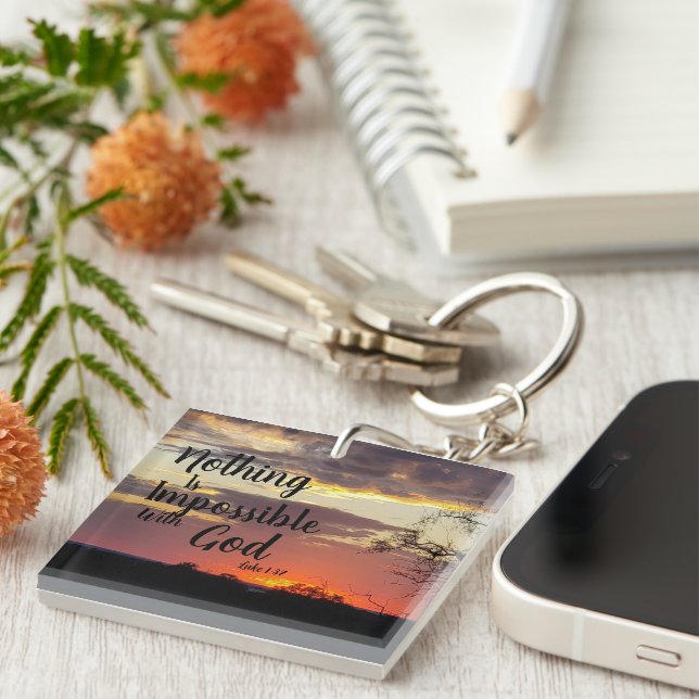 Llavero Sunset Square Keychain Nada Imposible Con Dios (Frente Derecha)