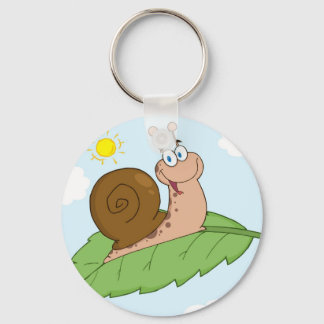 Llavero Súper caracol sonriente en su hoja