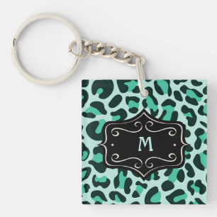 Llavero Super Cool Teal Aqua Azul Estampado de Leopardo Mo