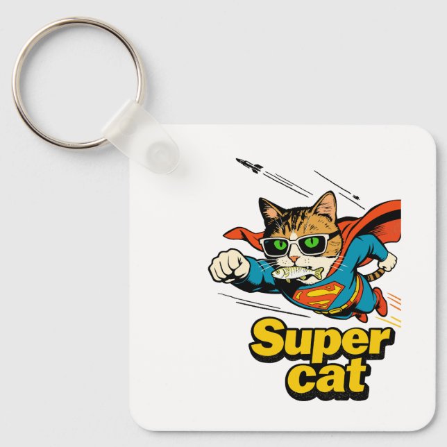 Llavero Super Gato Vuela con Pescado  (Anverso)