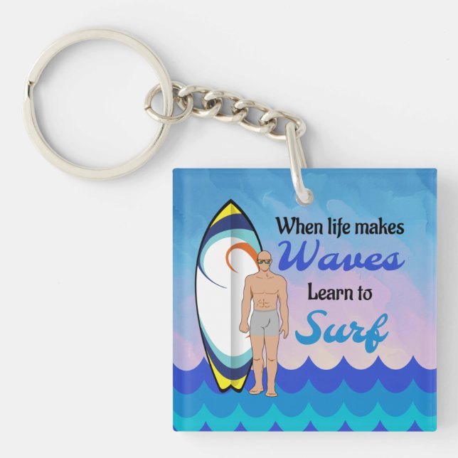 Llavero Surfboard Ocean Waves Blue Motivation Cita (Frente)