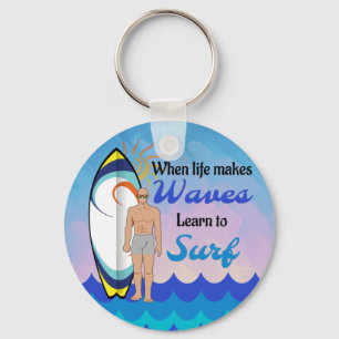 Llavero Surfboard Ocean Waves Blue Motivation Cita
