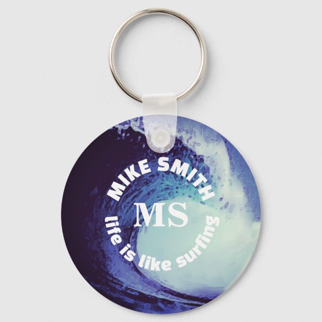 Llavero Surfer Name Blue Personalized Surf Keychain (Anverso)