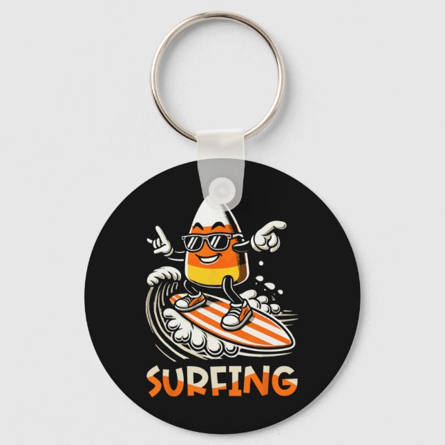Llavero Surfing Candy Corn Funny Halloween Design (Anverso)