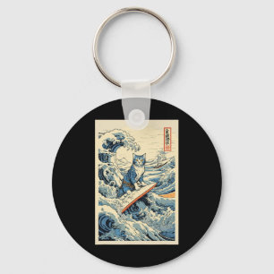 Llavero Surfing Cat Hokusai Great Wave Off Kanagawa Japane