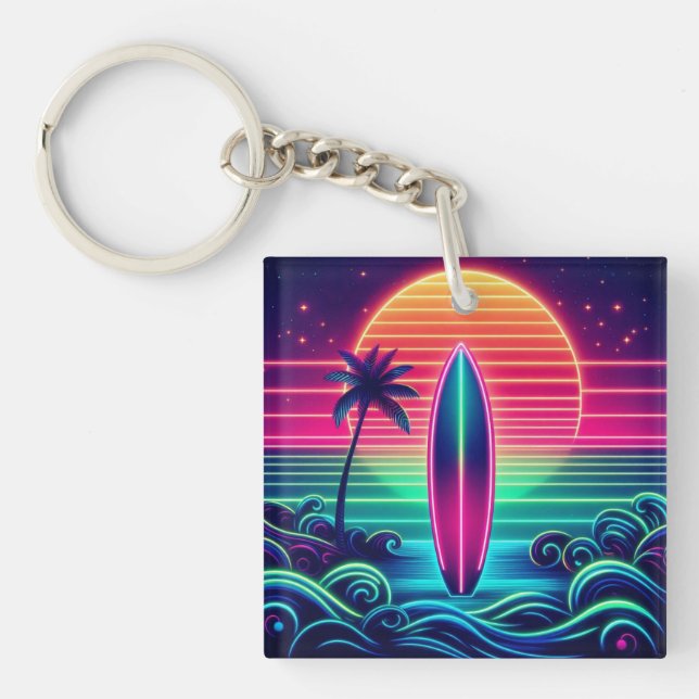 Llavero Surfing the Neon Sunset (Frente)
