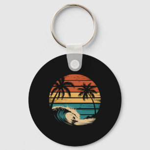 Llavero Surfista surfeando con palmeras Vacaciones tropica