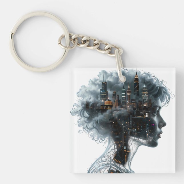 Llavero Surreal Mindscape: City within a Woman's Head (Frente)