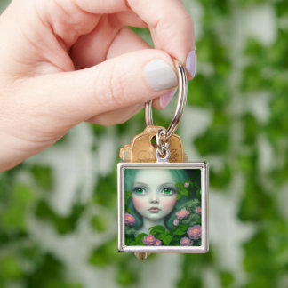 Llavero Surrealismo Pop Personalizado Chica Arbusto De Ros