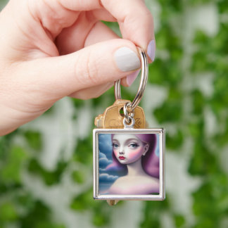 Llavero Surrealismo Pop Personalizado Nubes Chica