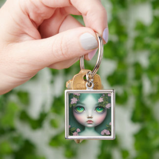 Llavero Surrealismo Pop Personalizado Ojos Verdes Flores N
