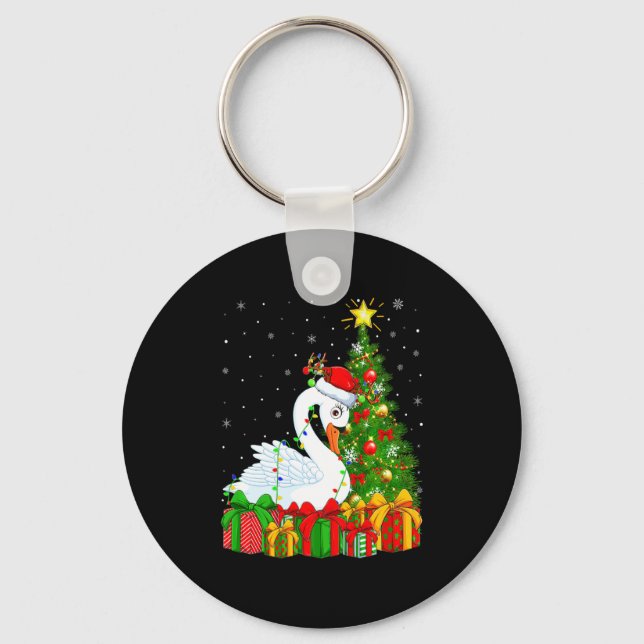 Llavero Swan Bird Xmas Holiday Santa Swan Christmas Tree  (Anverso)