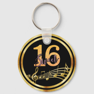 Llavero Sweet 16 notas de música de oro negro