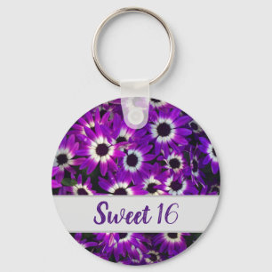Llavero Sweet 16 Purple Flower Photo Floral Cumpleaños