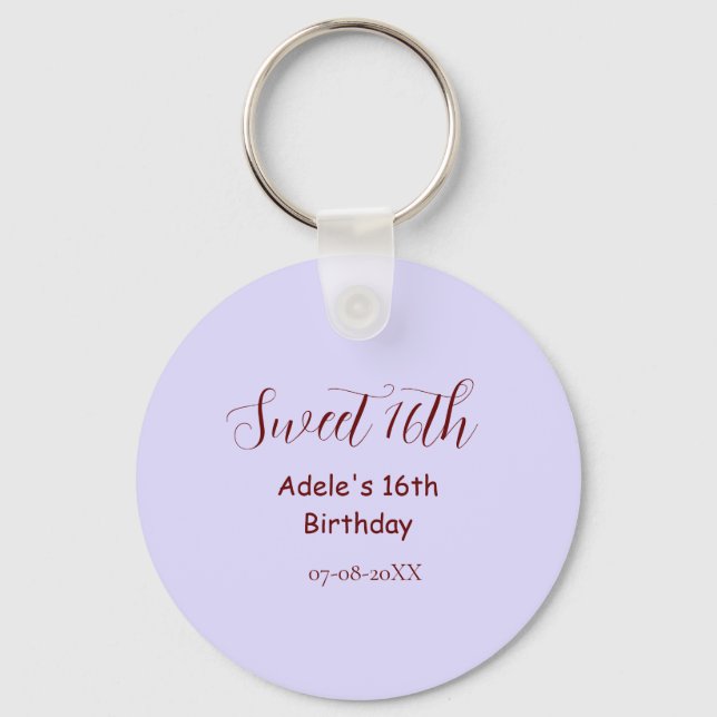 Llavero Sweet 16th birthday purple pastel mauve retro name (Anverso)
