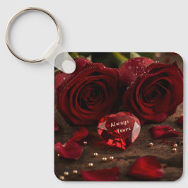 Llavero Sweet Red Rose Romantic Valentine Heart Keychain
