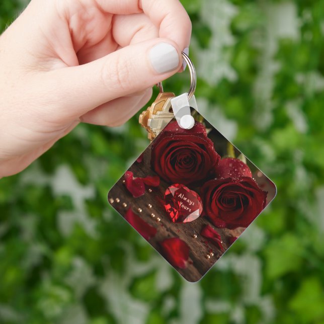 Llavero Sweet Red Rose Romantic Valentine Heart Keychain (Mano)
