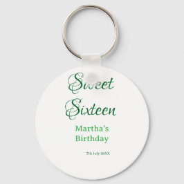 Llavero Sweet Sixteen green name date calligraphy boho ret