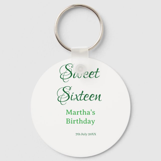 Llavero Sweet Sixteen green name date calligraphy boho ret (Anverso)