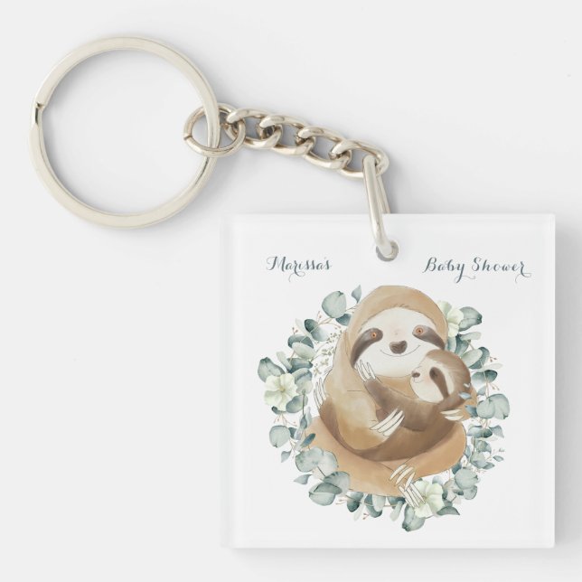 Llavero Sweet Sloth Mommy Cuddle Wreath Baby Shower Favor (Frente)