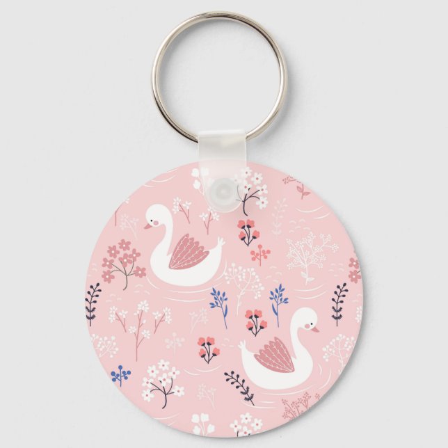 Llavero Sweet White Swans On Pastel Pink Floral Ballet (Anverso)