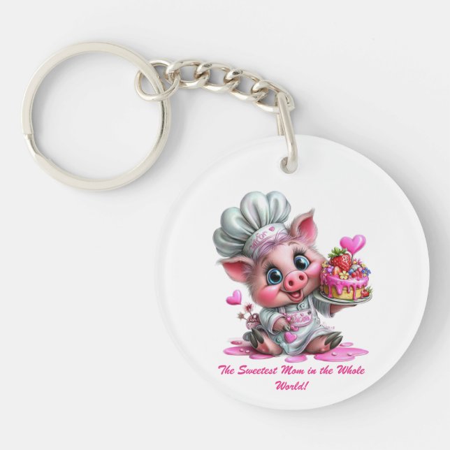 Llavero Sweetest Mom Pig Chef Keychain (Frente)