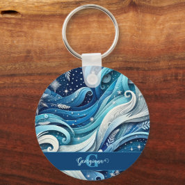 Llavero Swirls de invierno ondulado y azul y escarpado per