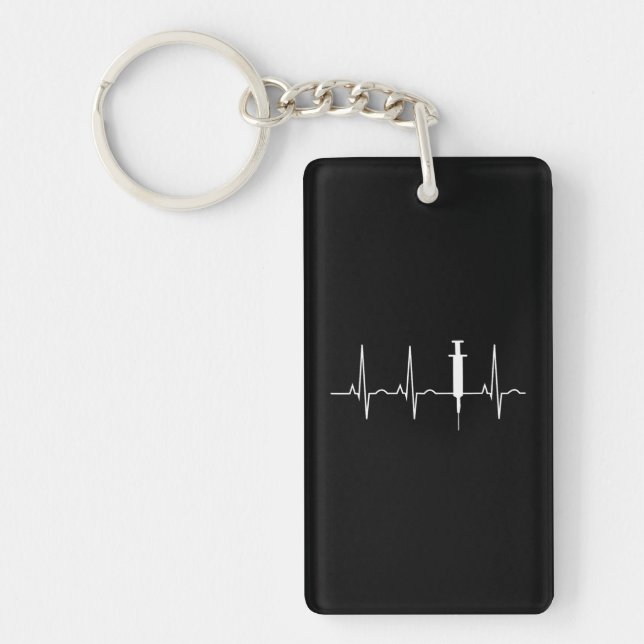 Llavero Syringe Heartbeat EKG Médica Médico de Enfermería  (Frente)