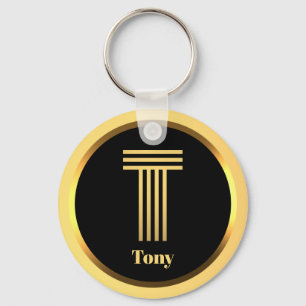 Llavero T Carta monogramada de oro personalizada