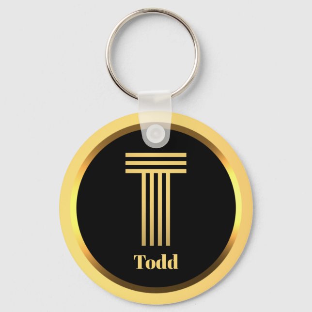 Llavero T Carta monogramada de oro personalizada (Anverso)