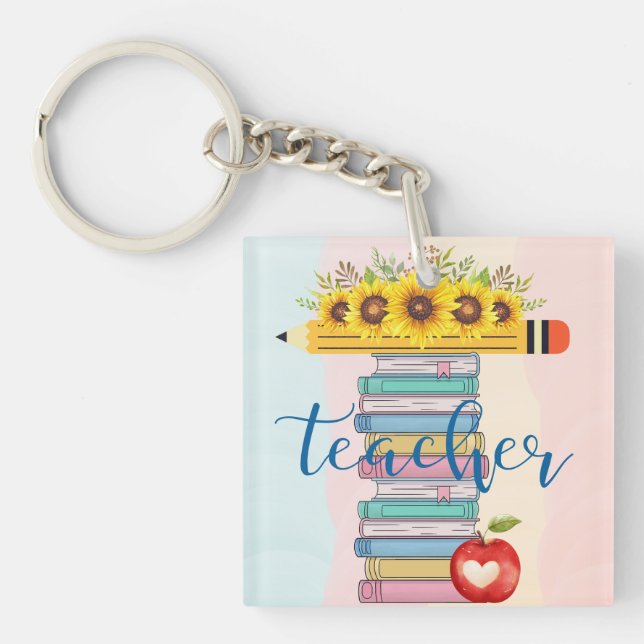 Llavero T es para el profesor Floral Lápices Libros Apple (Frente)
