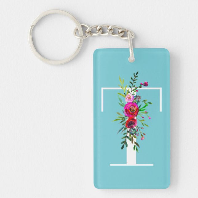 Llavero T Letra color Personalizado floral monograma inici (Frente)