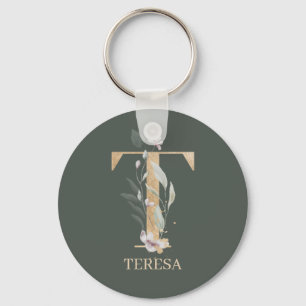 Llavero T Monograma Floral Personalizado Keychain